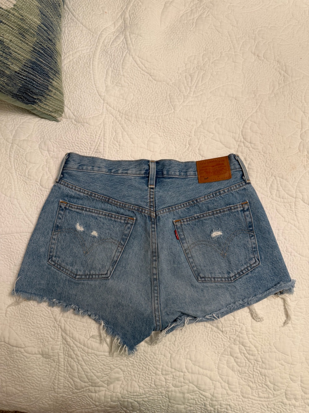Levi's Distressed Blue Denim Jean Shorts - Picture 2 of 3